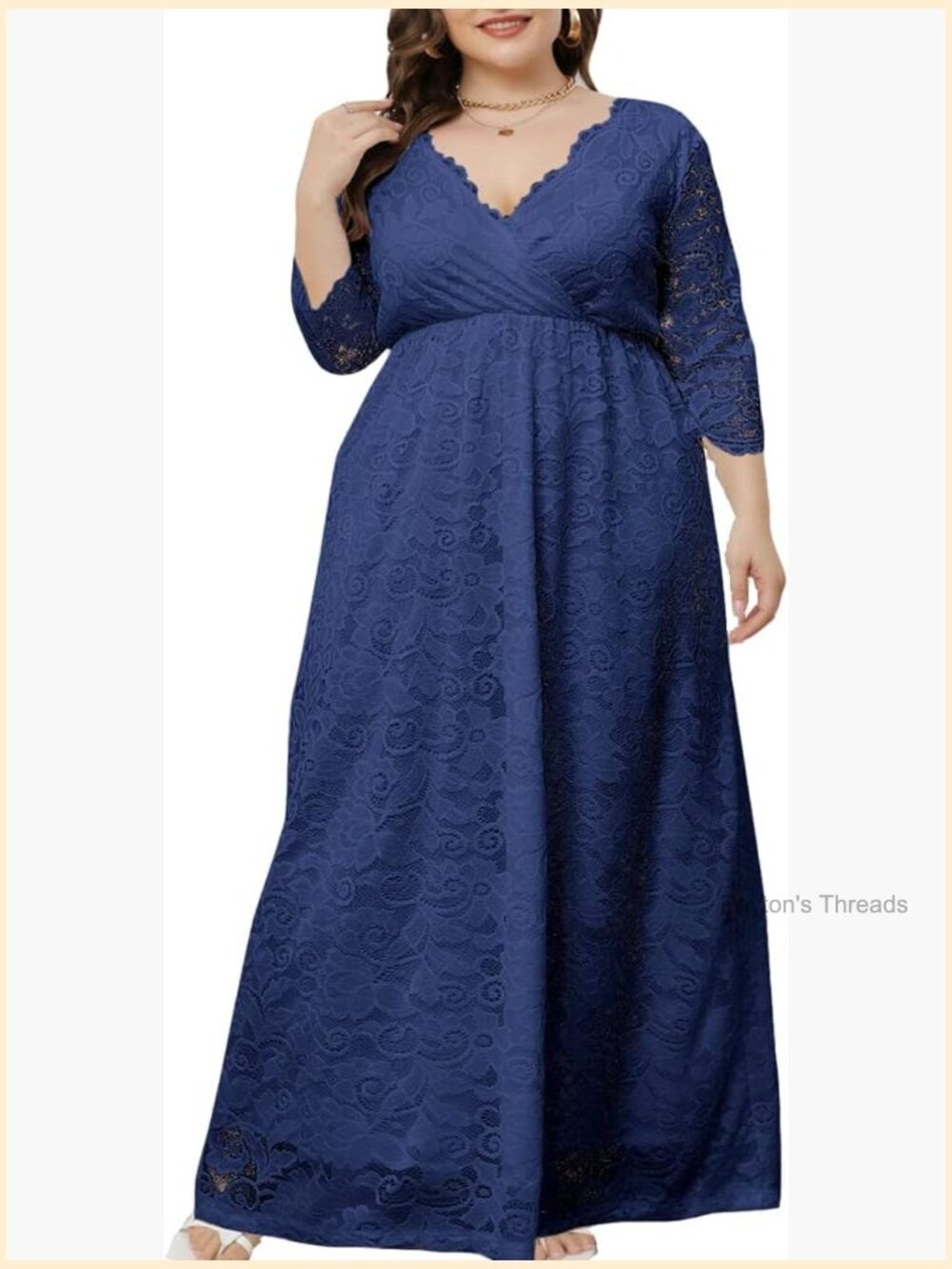 Womens Plus Size Floral Lace Maxi Dress 2/3 Sleeve Evening Party Dress
